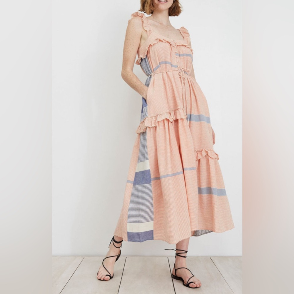 Apiece Apart Lypie Tiered Ruffle Striped-cotton Maxi Dress New
